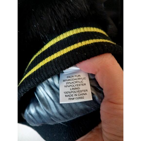 Heurueh Real People Faux Fur Bomber Jacket Black Designer Graffiti Back - Picture 5 of 8